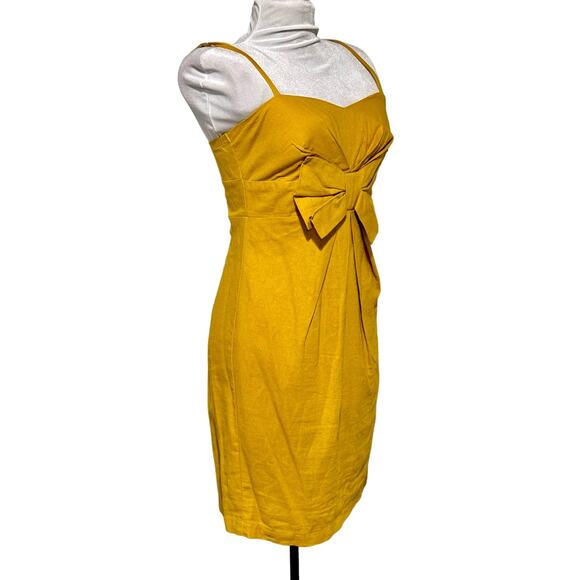 Women’s 100% Linen Bow Front Sundress Small/Medium Mustard Color Spaghetti Strap - Picture 3 of 9